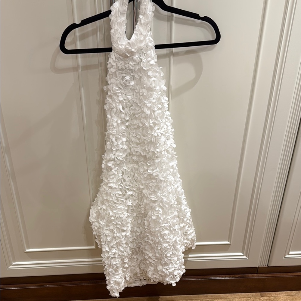 White Floral Textured Halter Dress